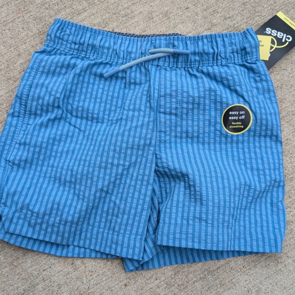 Art Class Swim Trunks Kids S 6/7 Blue NWT Striped Mid-Thigh Drawstring Shorts